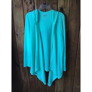 Style & Co Open Front Hooded Cardigan XL Green Handkerchief Hem Pockets